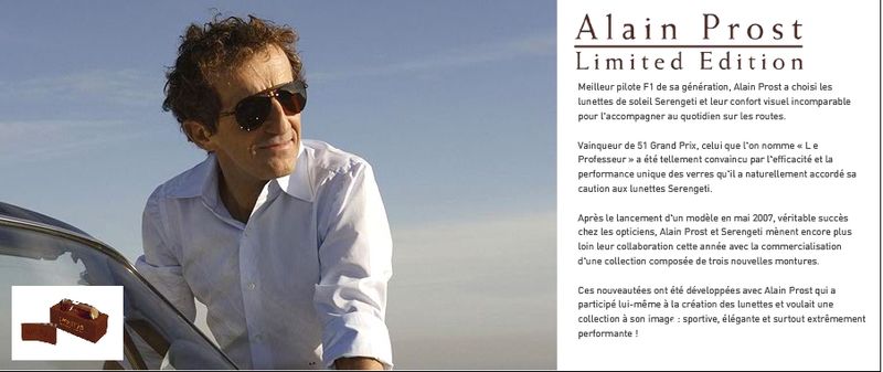 Alain Prost parternaire des lunettes Serengeti