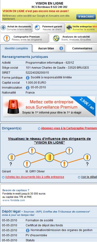 Creation de société Visione en Ligne sur Societe Com