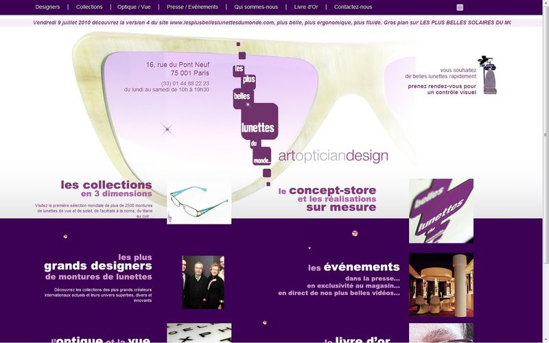 Page d'acceuil du site de l opticien à Paris Les Plus Belles Lunettes du Monde Version 4